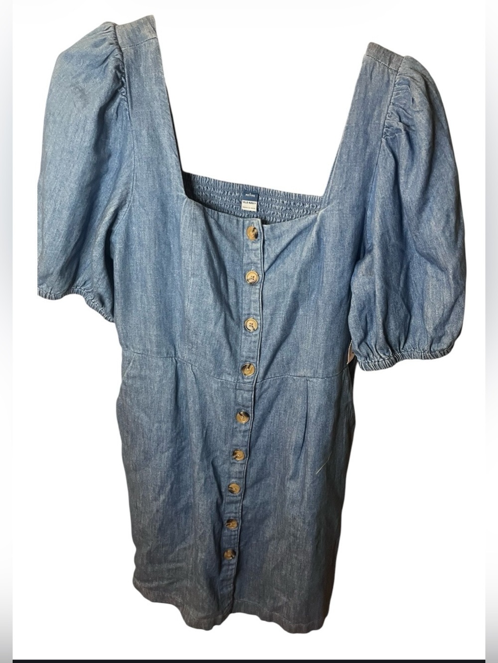 Old Navy Chambray Puff Sleeve Button Front Dress Petite